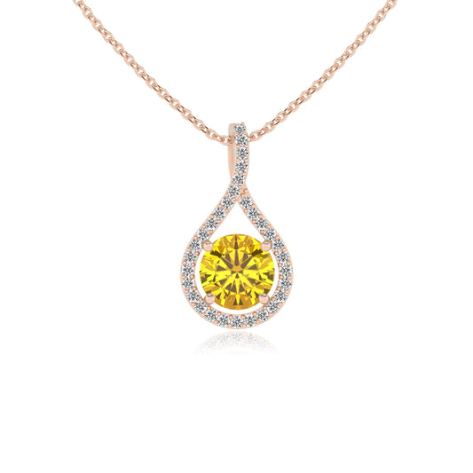 lab grown yellow-sapphire round solitaire necklaces in rose gold