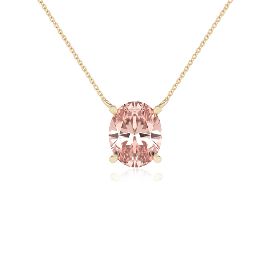 lab grown morganite oval solitaire necklaces in yellow gold