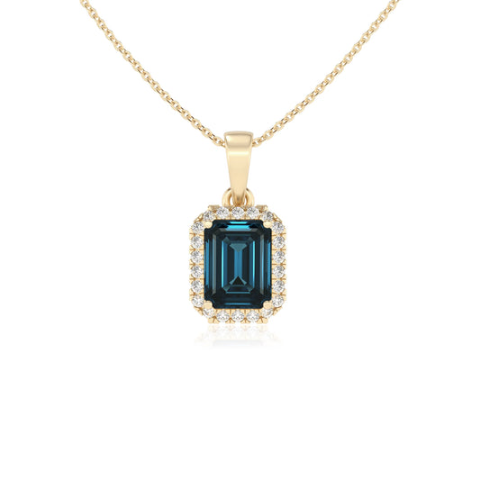 natural london-blue-topaz emerald cut solitaire necklaces in yellow gold