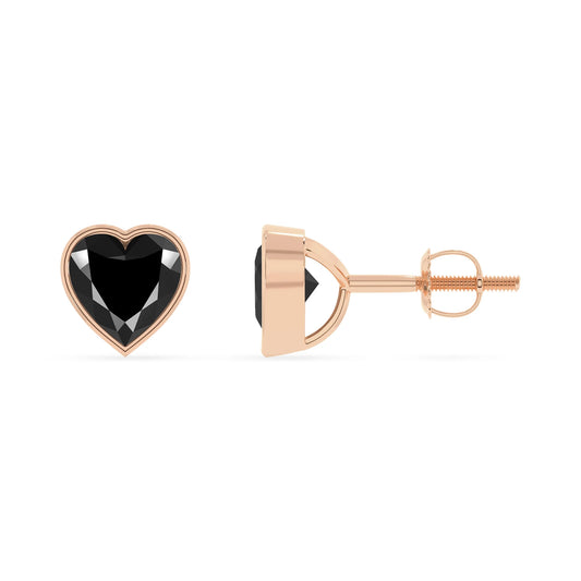 natural black onyx heart stud earrings in rose gold