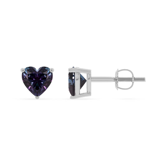 lab grown alexandrite heart stud earrings in sterling silver
