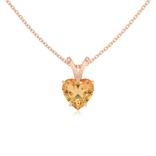 lab grown citrine heart solitaire v-bale necklaces in rose gold