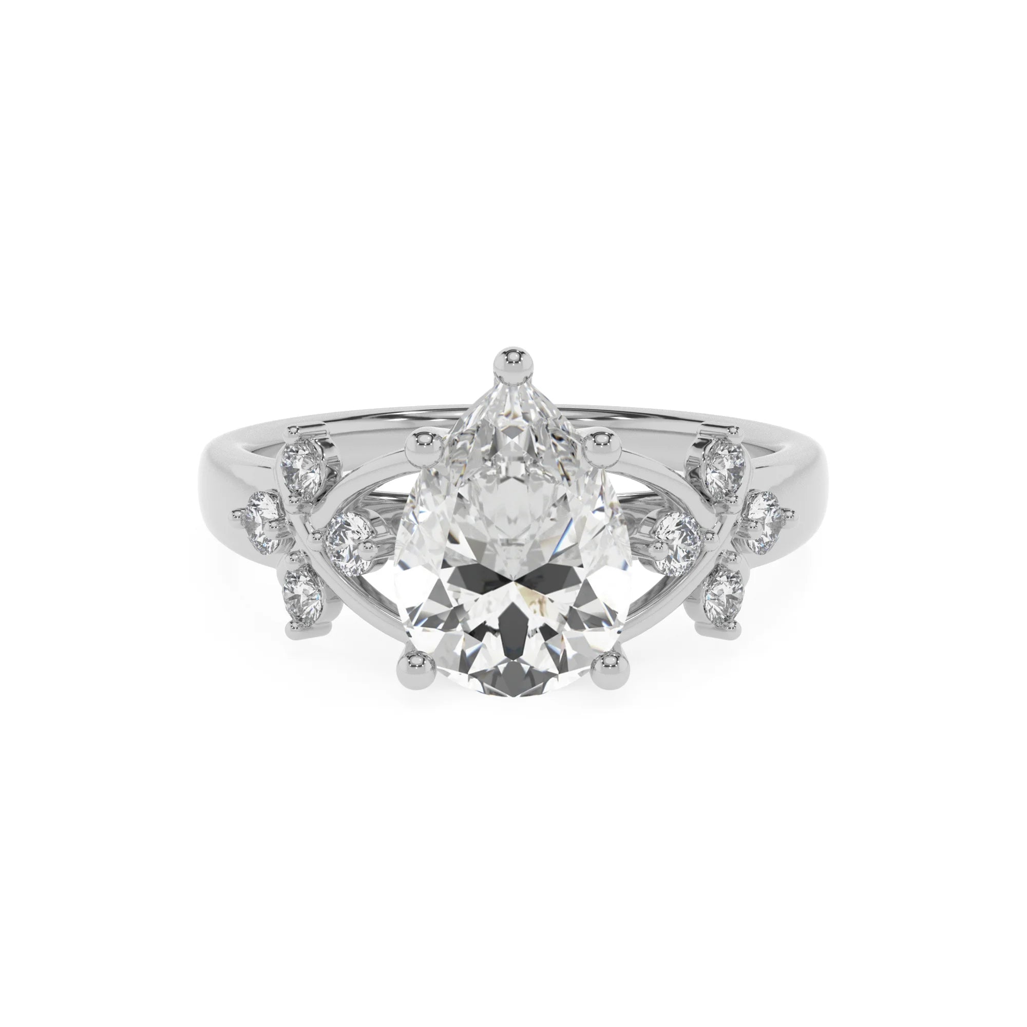 lab grown moissanite pear solitaire rings in white gold