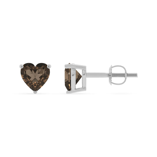 natural smoky quartz heart stud earrings in sterling silver