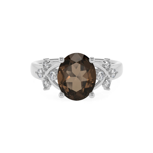 natural smoky-quartz oval solitaire rings in platinum