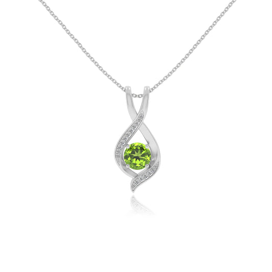 natural peridot round solitaire necklaces in white gold