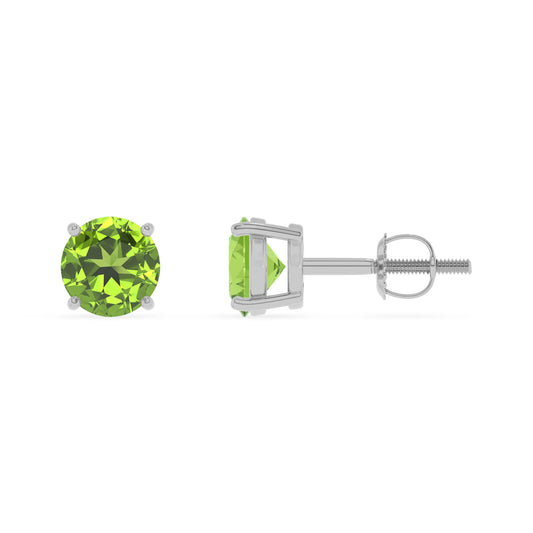 natural peridot round stud earrings in sterling silver