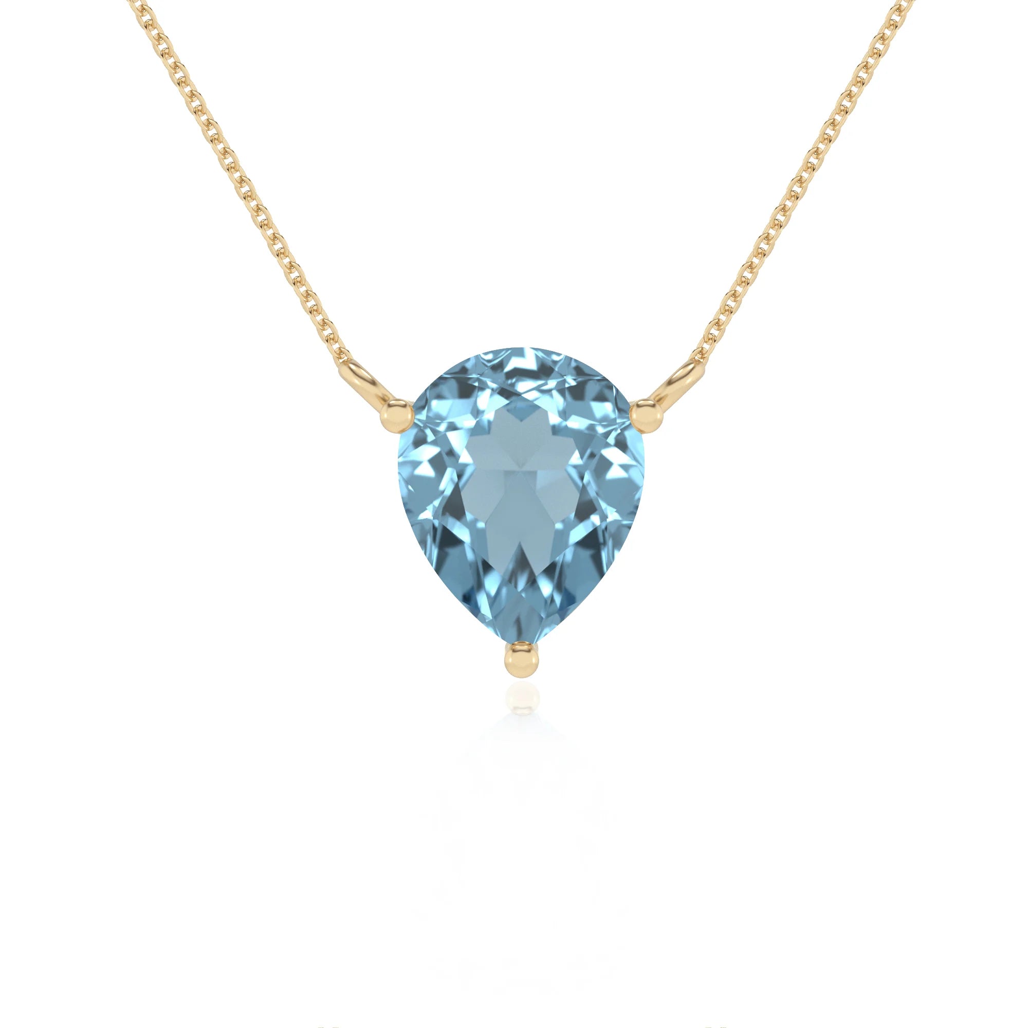 lab grown aquamarine pear solitaire necklaces in yellow gold
