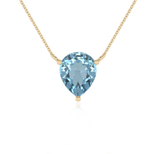 lab grown aquamarine pear solitaire necklaces in yellow gold