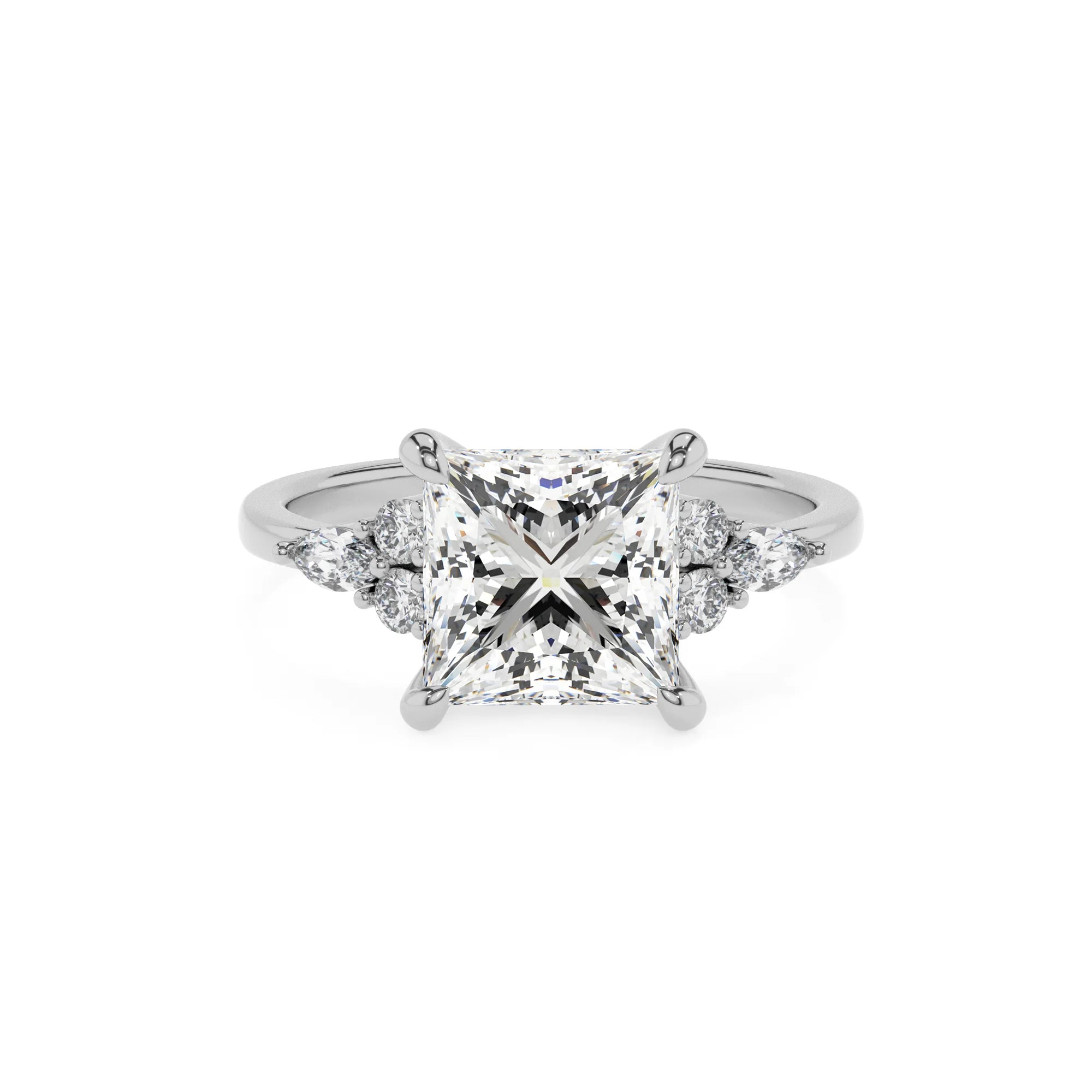 lab grown moissanite princess solitaire rings in white gold