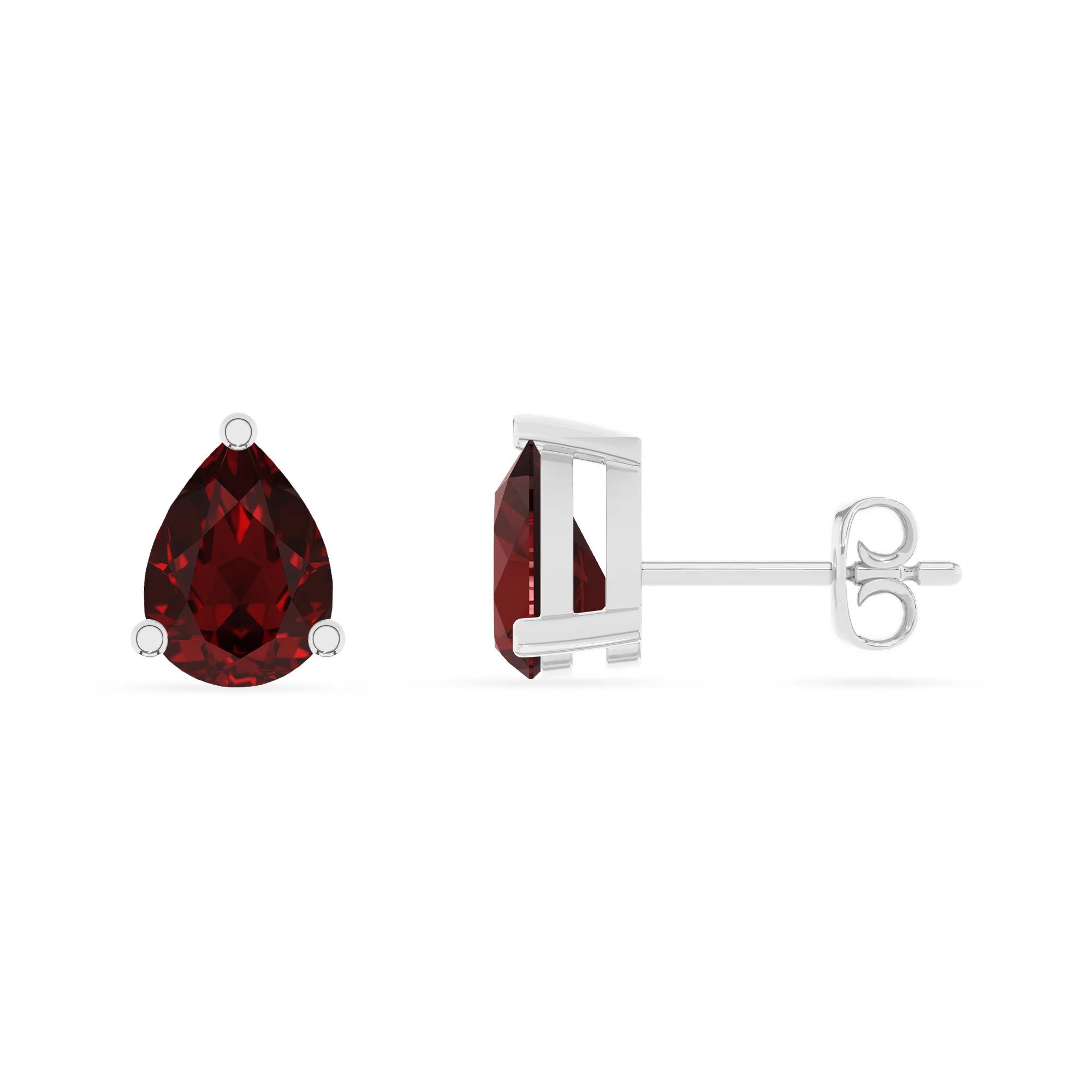 natural garnet pear stud earrings in platinum