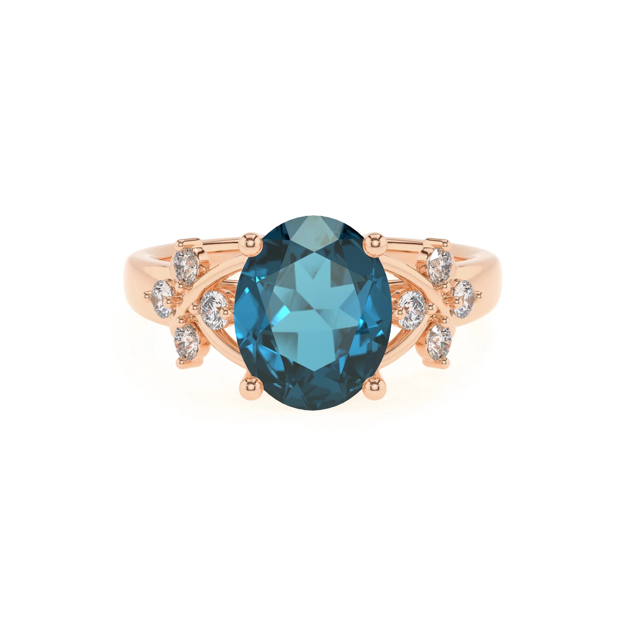 natural london-blue-topaz oval solitaire rings in rose gold