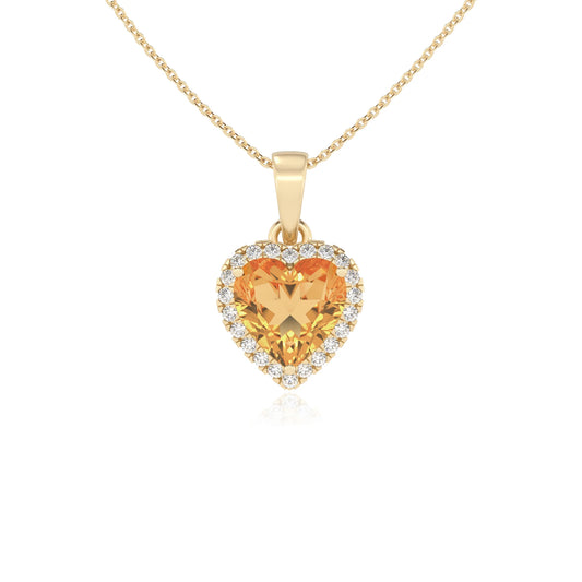 lab grown citrine heart solitaire necklaces in yellow gold
