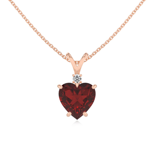 natural garnet heart solitaire v-bale necklaces in rose gold
