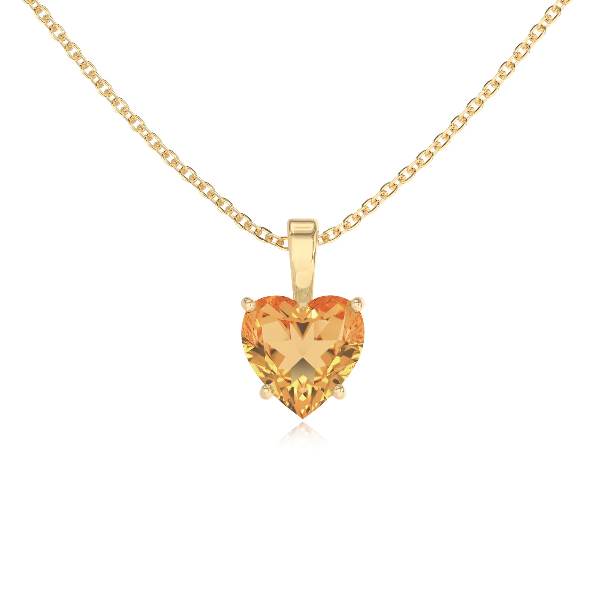 lab grown citrine heart solitaire necklaces in yellow gold