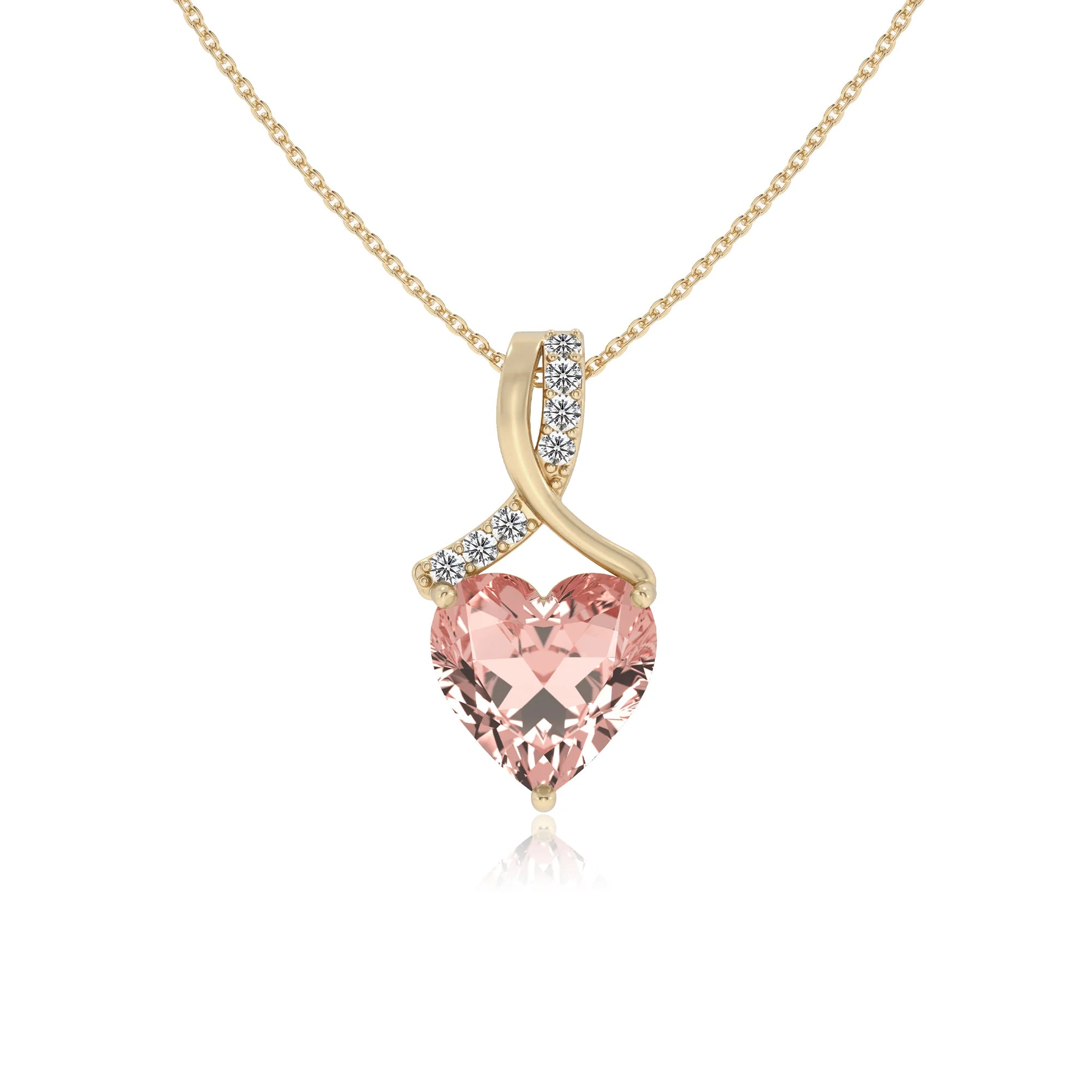 lab grown morganite heart solitaire necklaces in yellow gold