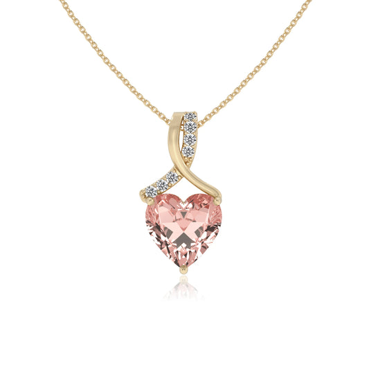 lab grown morganite heart solitaire necklaces in yellow gold