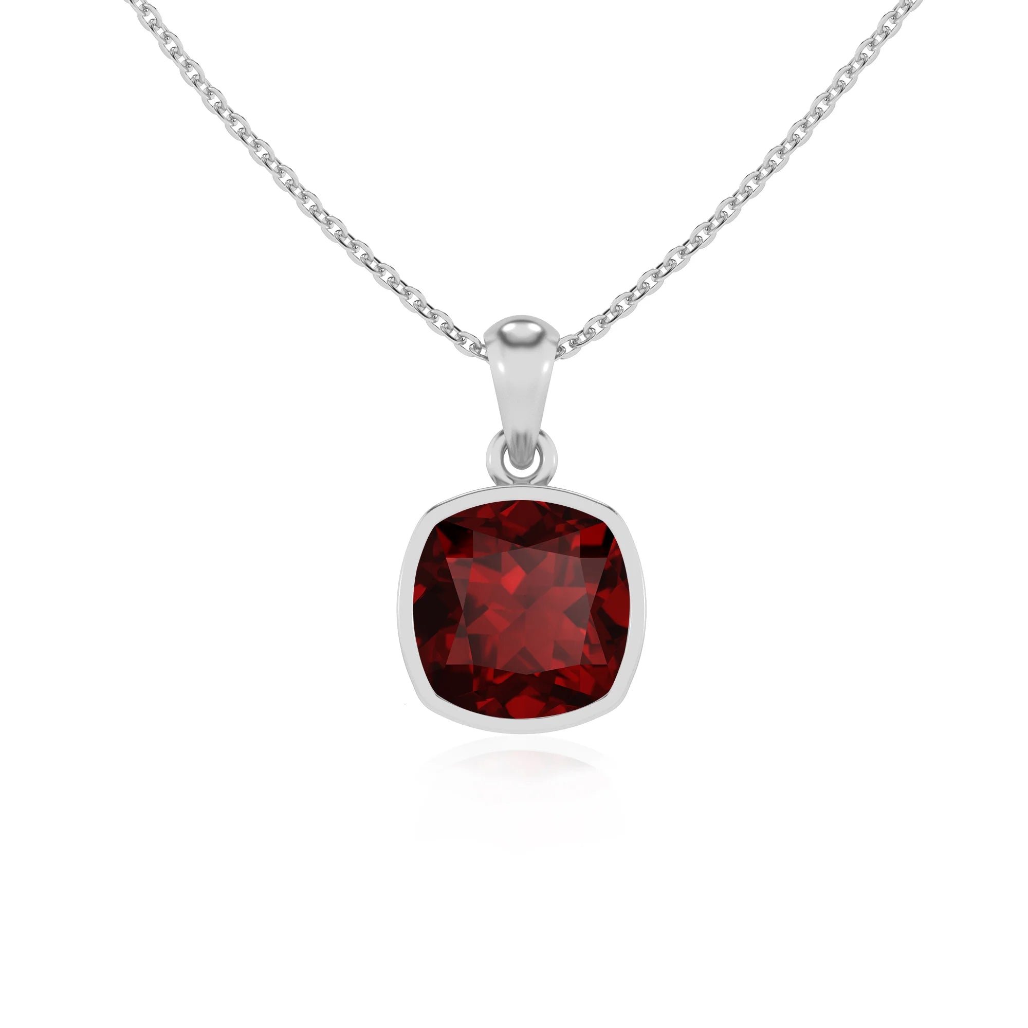 natural garnet cushion solitaire necklaces in sterling silver