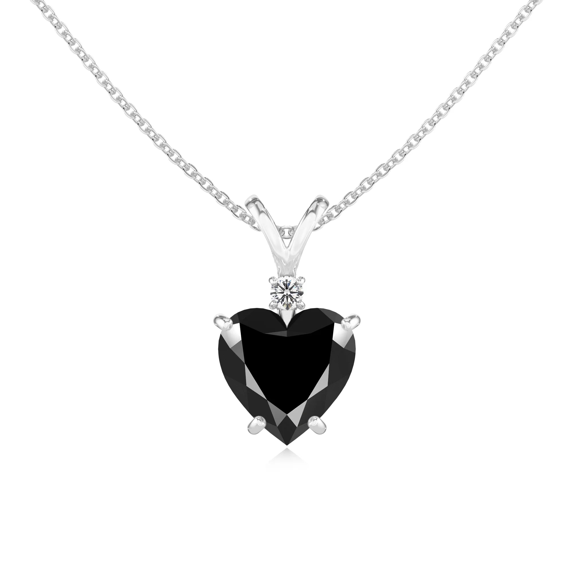 natural black-onyx heart solitaire v-bale necklaces in platinum