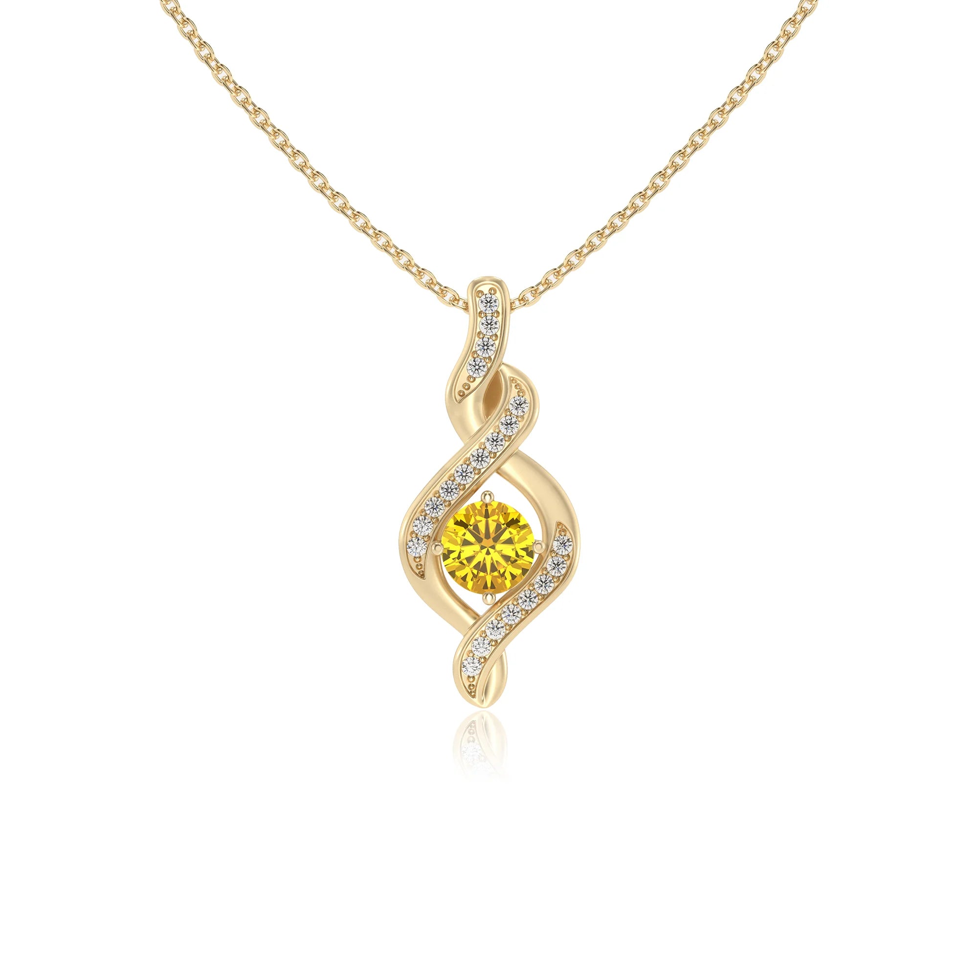 lab grown yellow-sapphire round solitaire necklaces in yellow gold