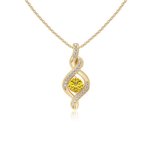 lab grown yellow-sapphire round solitaire necklaces in yellow gold