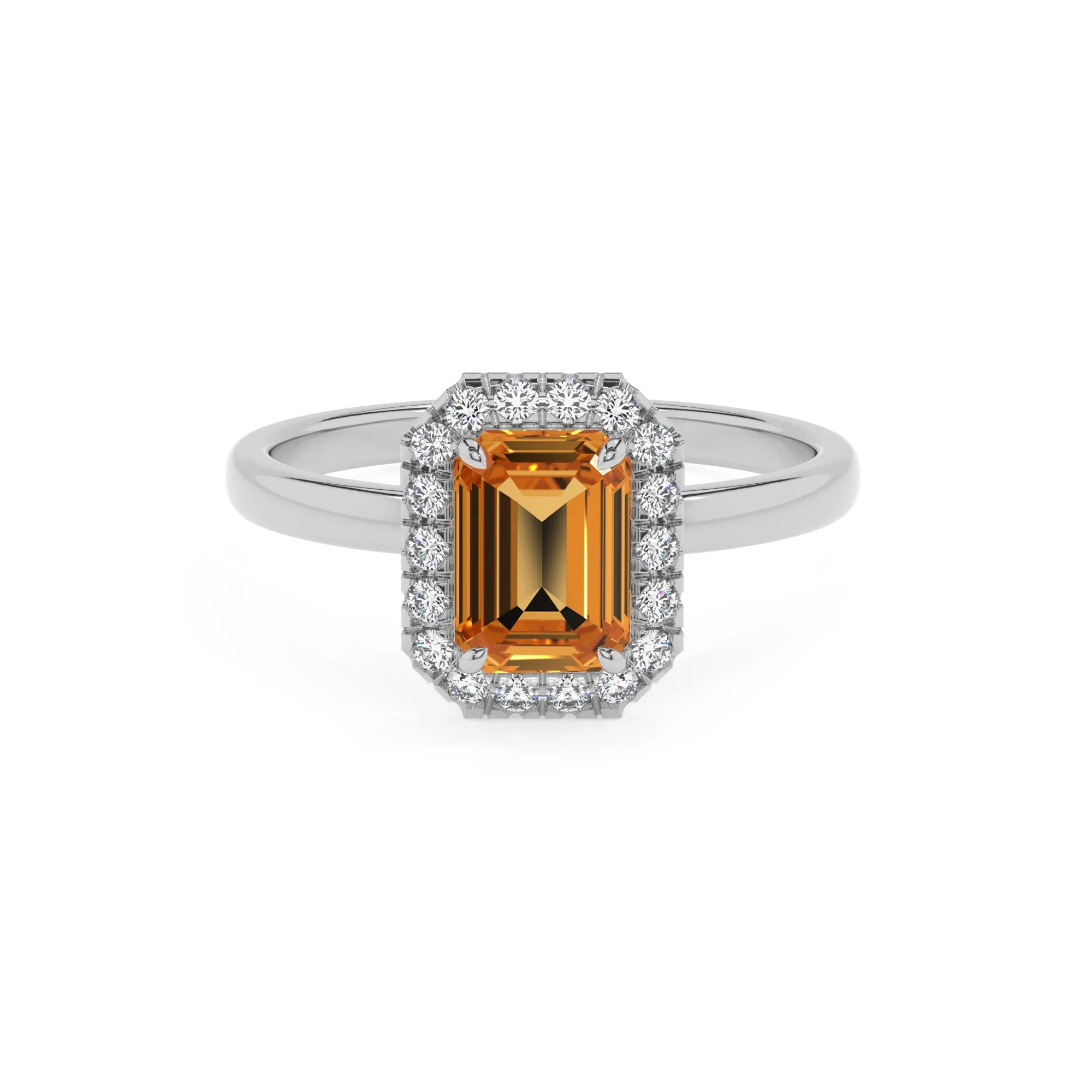 lab grown citrine emerald cut solitaire rings in platinum