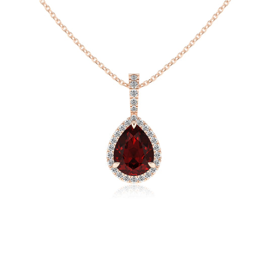 natural garnet pear solitaire necklaces in rose gold