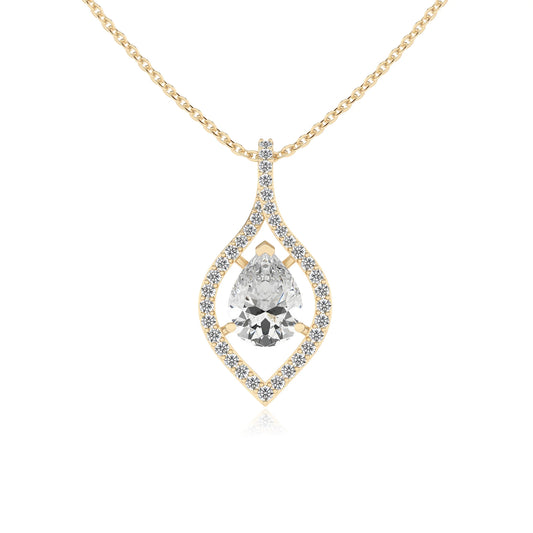lab grown moissanite pear infinity necklaces in yellow gold