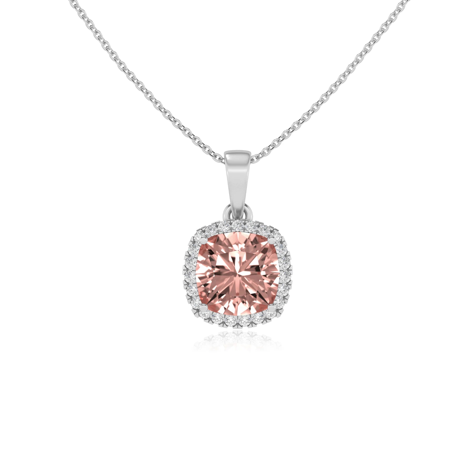lab grown morganite cushion solitaire necklaces in platinum