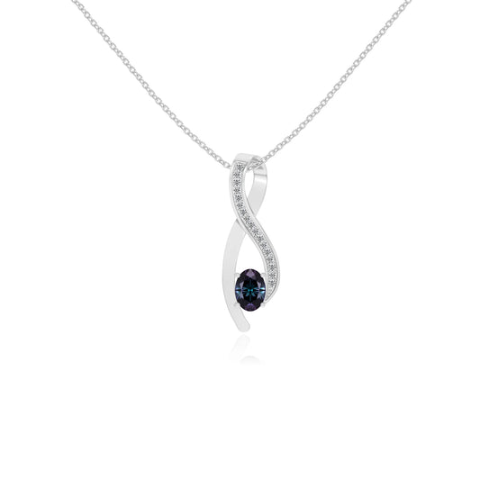 lab grown alexandrite oval solitaire necklaces in white gold