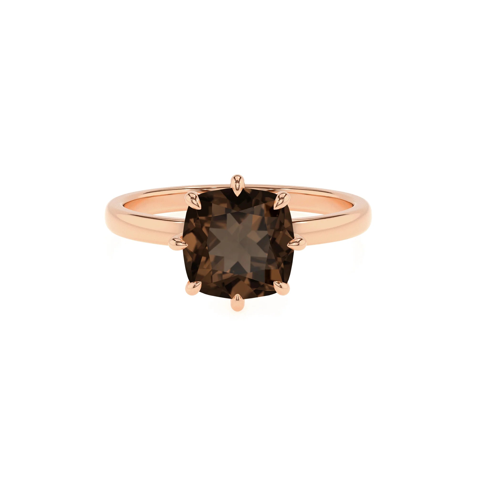 natural smoky-quartz cushion solitaire rings in rose gold
