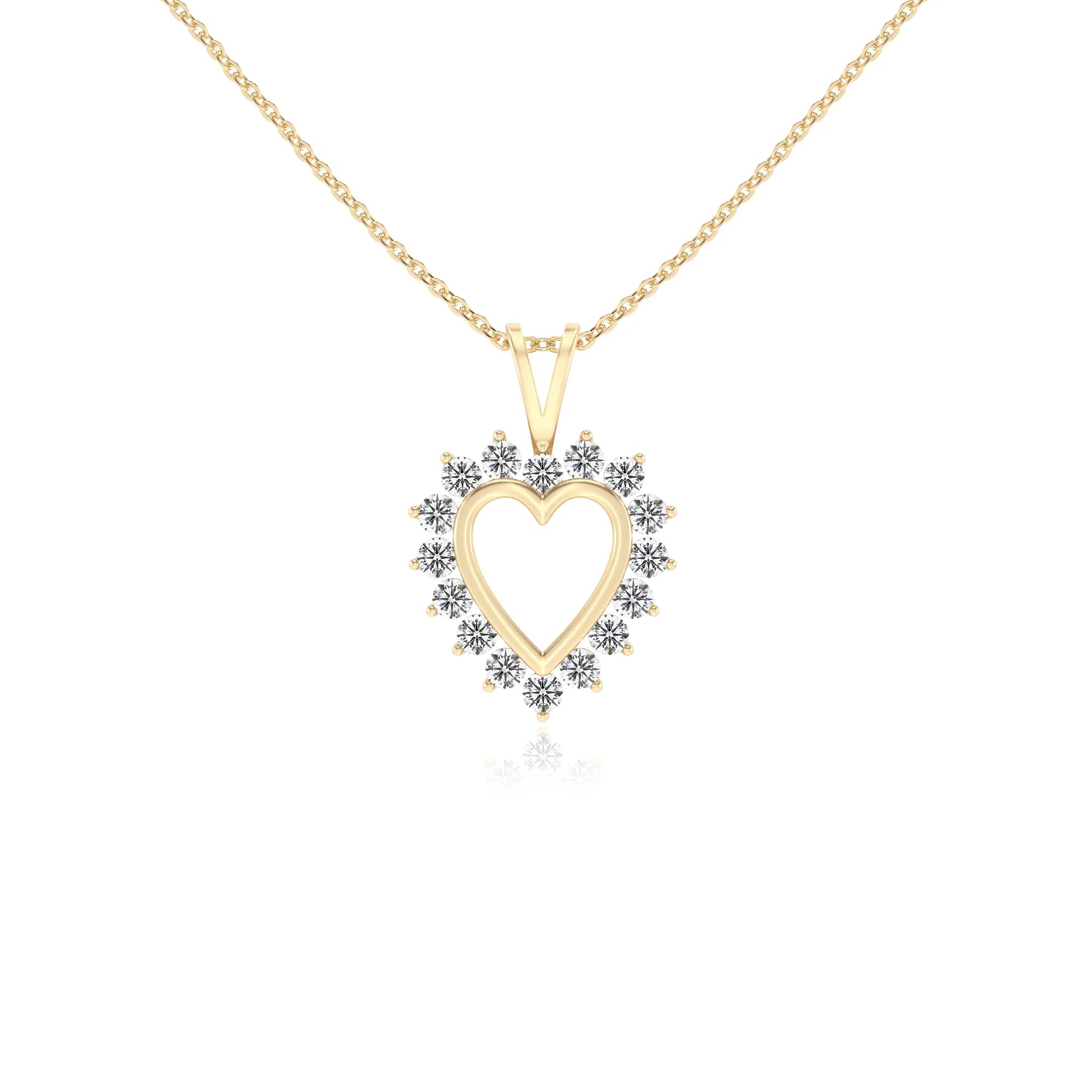 lab grown moissanite round v-bale necklaces in yellow gold