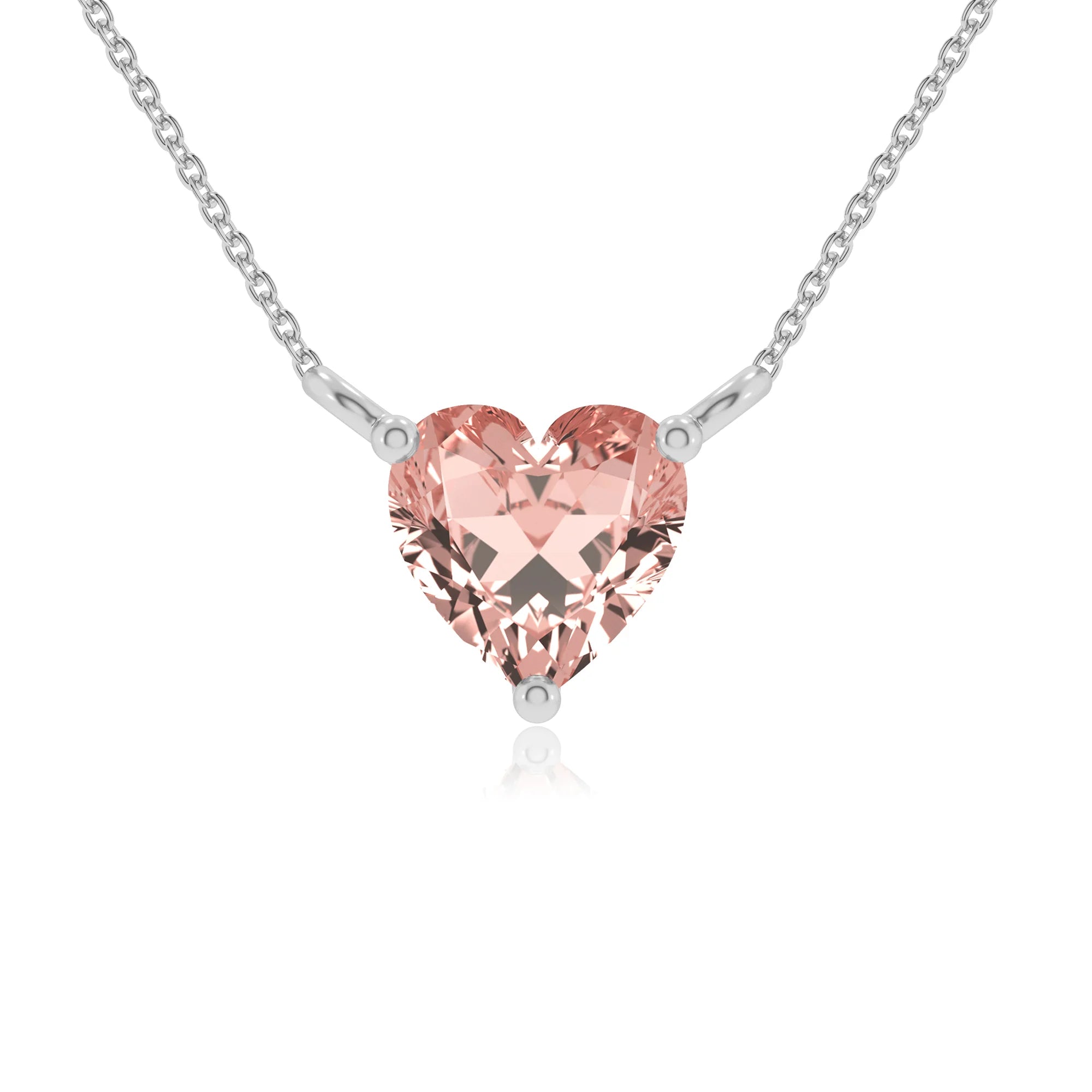 lab grown morganite heart solitaire necklaces in white gold