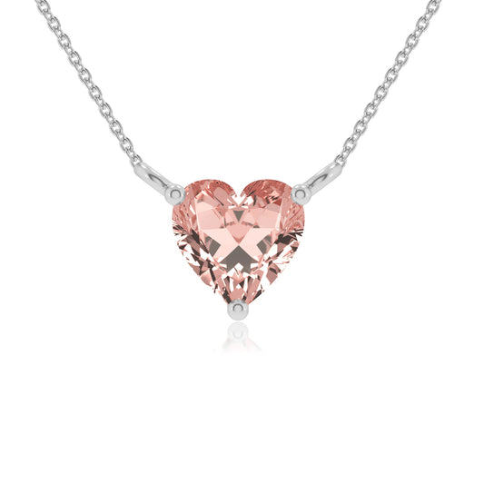 lab grown morganite heart solitaire necklaces in white gold