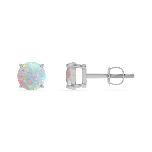 lab grown opal round stud earrings in sterling silver