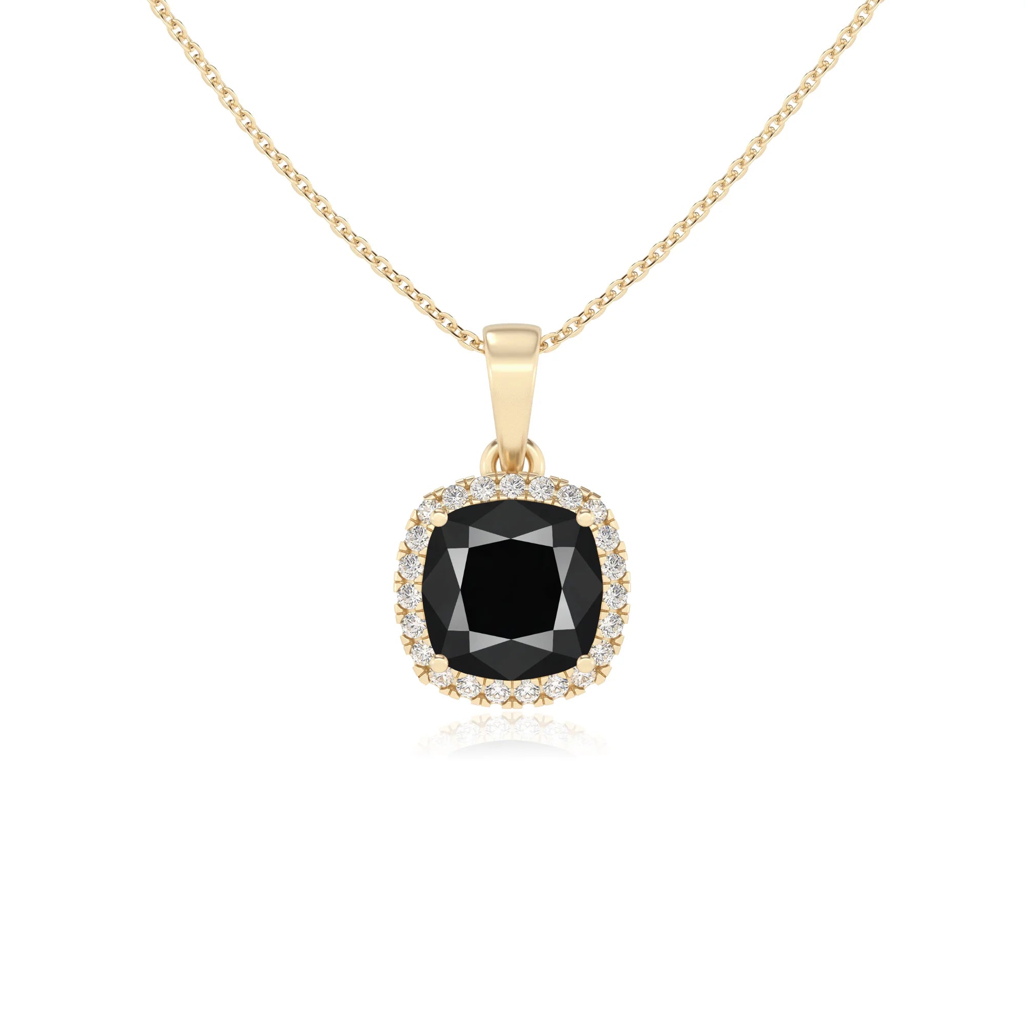 natural black-onyx cushion solitaire necklaces in yellow gold