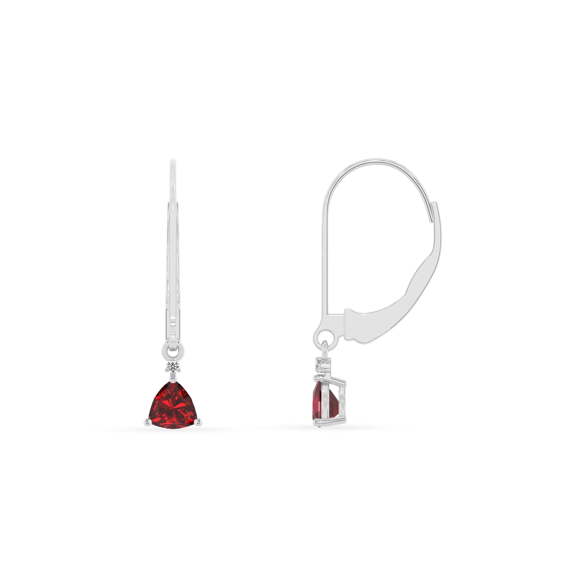 lab grown ruby trillion drop earrings in white gold