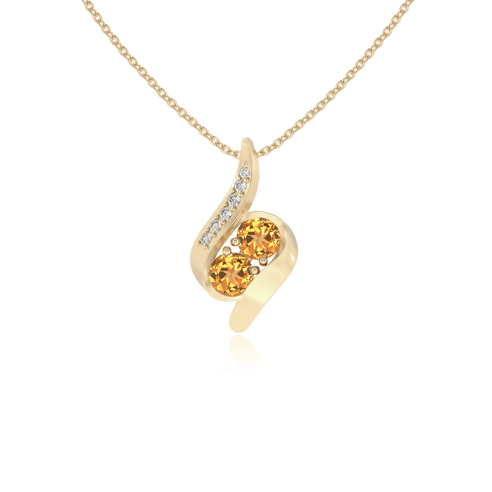 lab grown citrine round solitaire v-bale necklaces in yellow gold