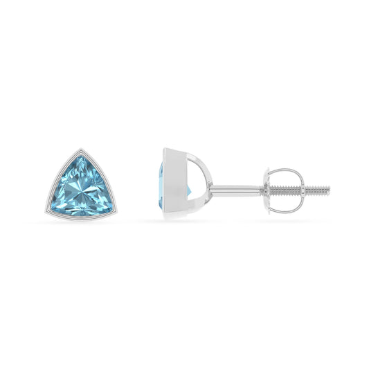 lab grown aquamarine trillion stud earrings in sterling silver