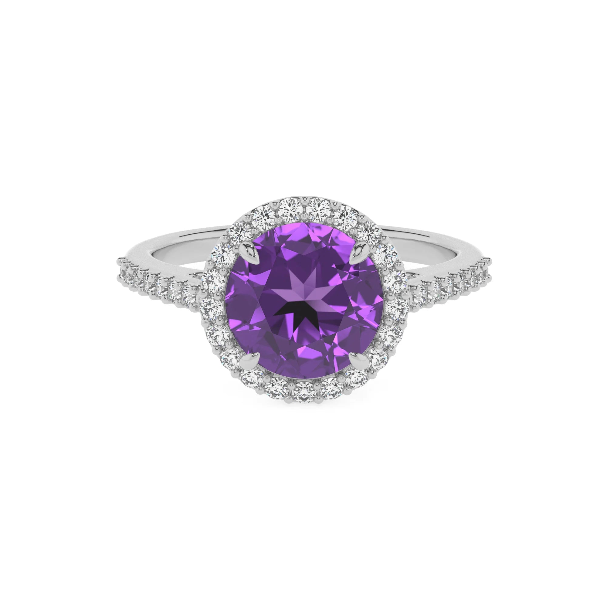 lab grown amethyst round solitaire rings in platinum