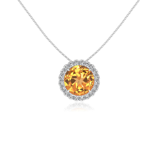 lab grown citrine round solitaire necklaces in platinum