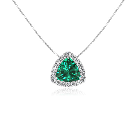 lab grown emerald trillion solitaire necklaces in sterling silver