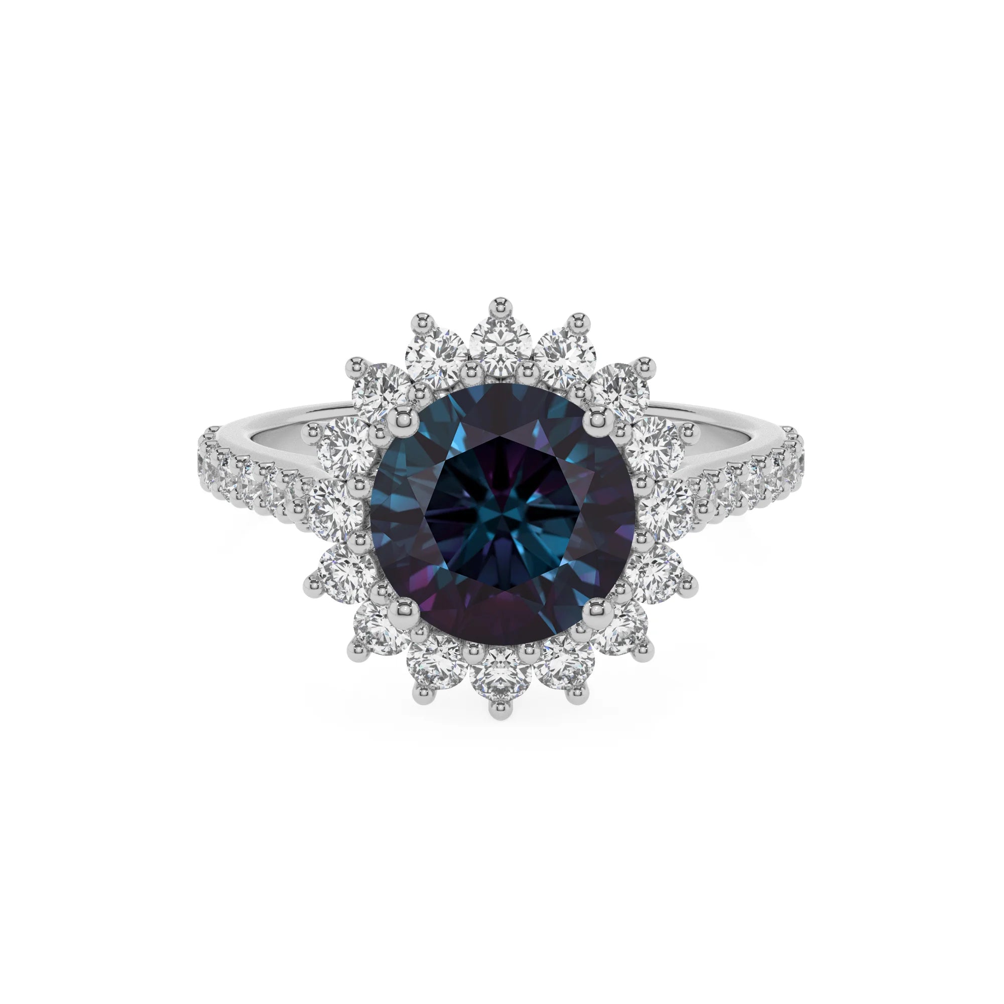 lab grown alexandrite round solitaire rings in white gold