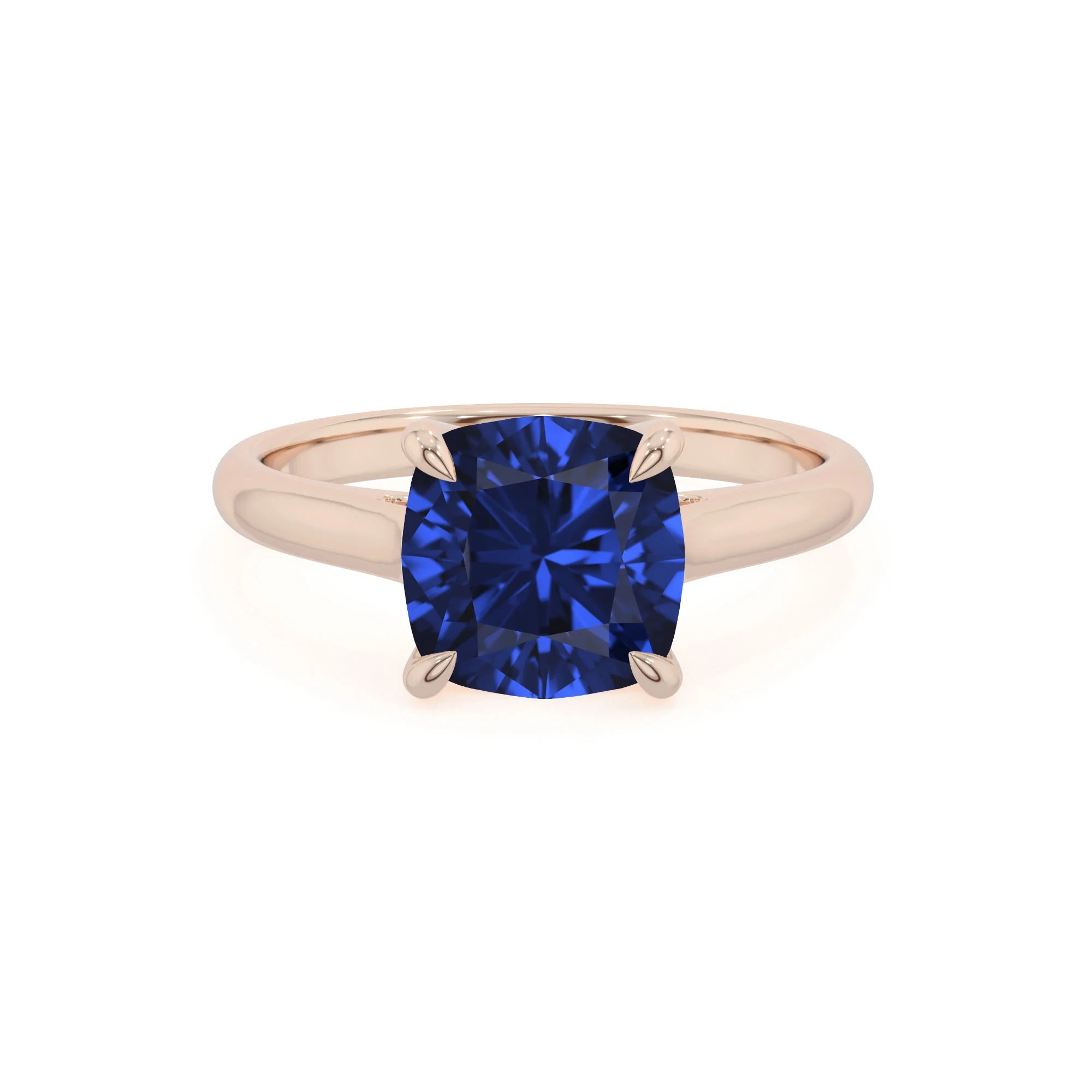 lab grown blue-sapphire cushion solitaire rings in rose gold