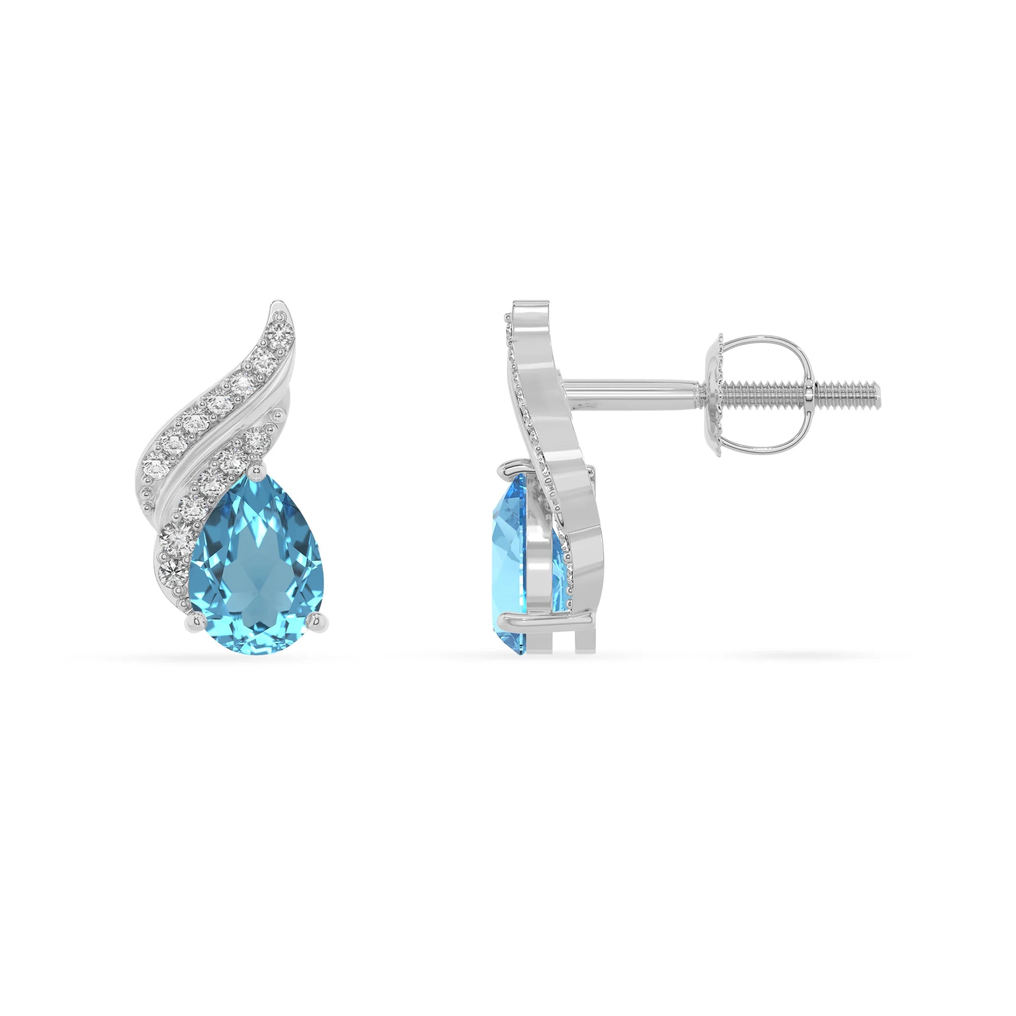 natural swiss blue topaz pear stud earrings in sterling silver