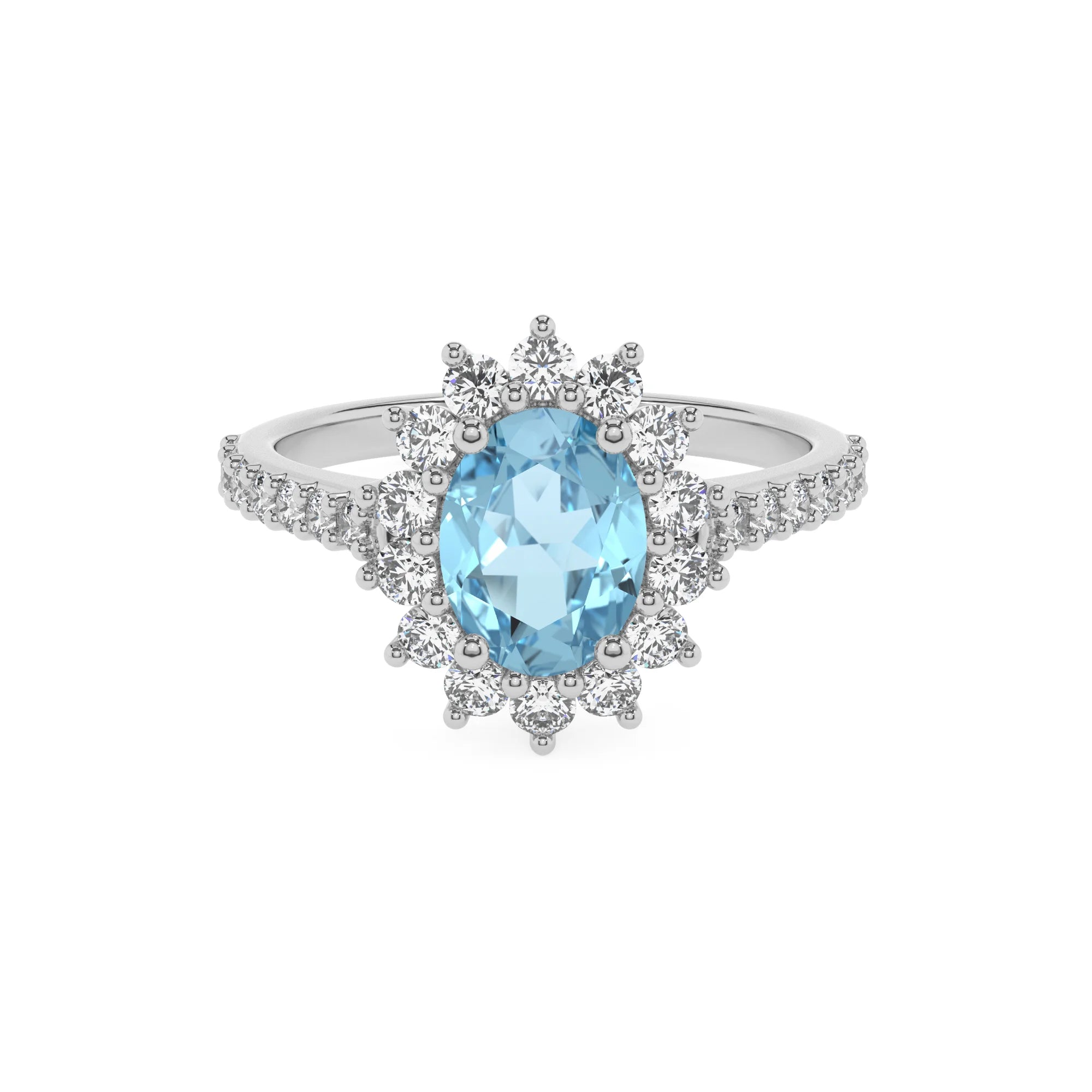 lab grown aquamarine oval solitaire rings in white gold