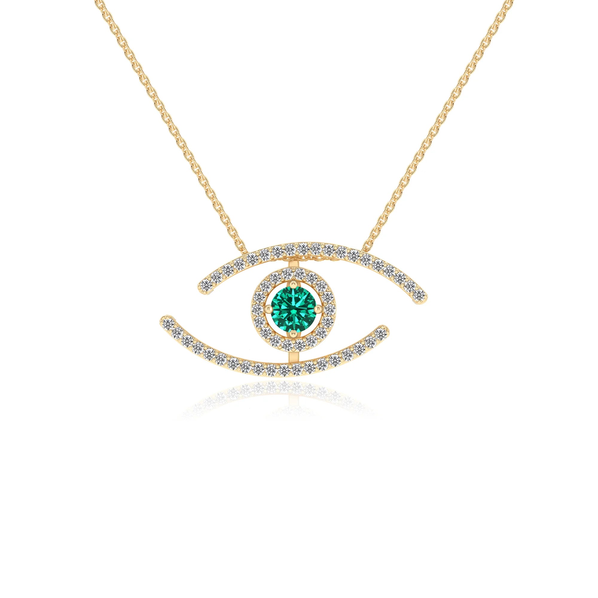 lab grown emerald round solitaire necklaces in yellow gold