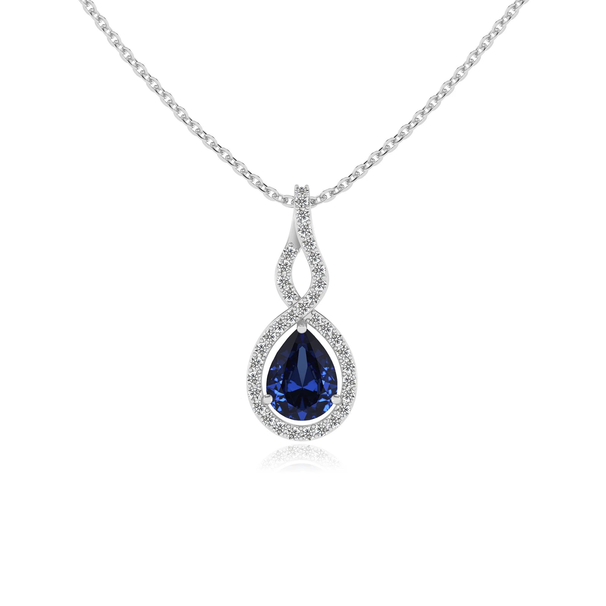 lab grown blue-sapphire pear necklaces in sterling silver