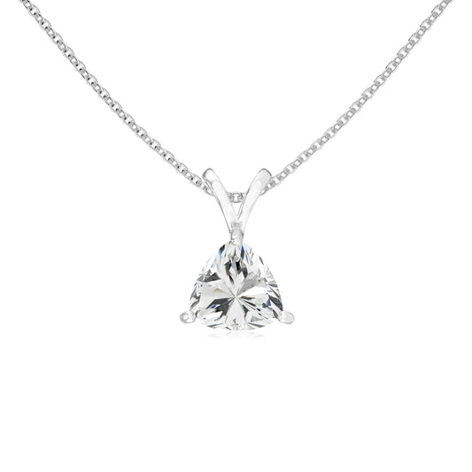 lab grown moissanite trillion solitaire v-bale necklaces in white gold