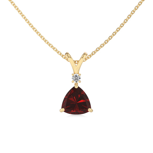 natural garnet trillion solitaire v-bale necklaces in yellow gold